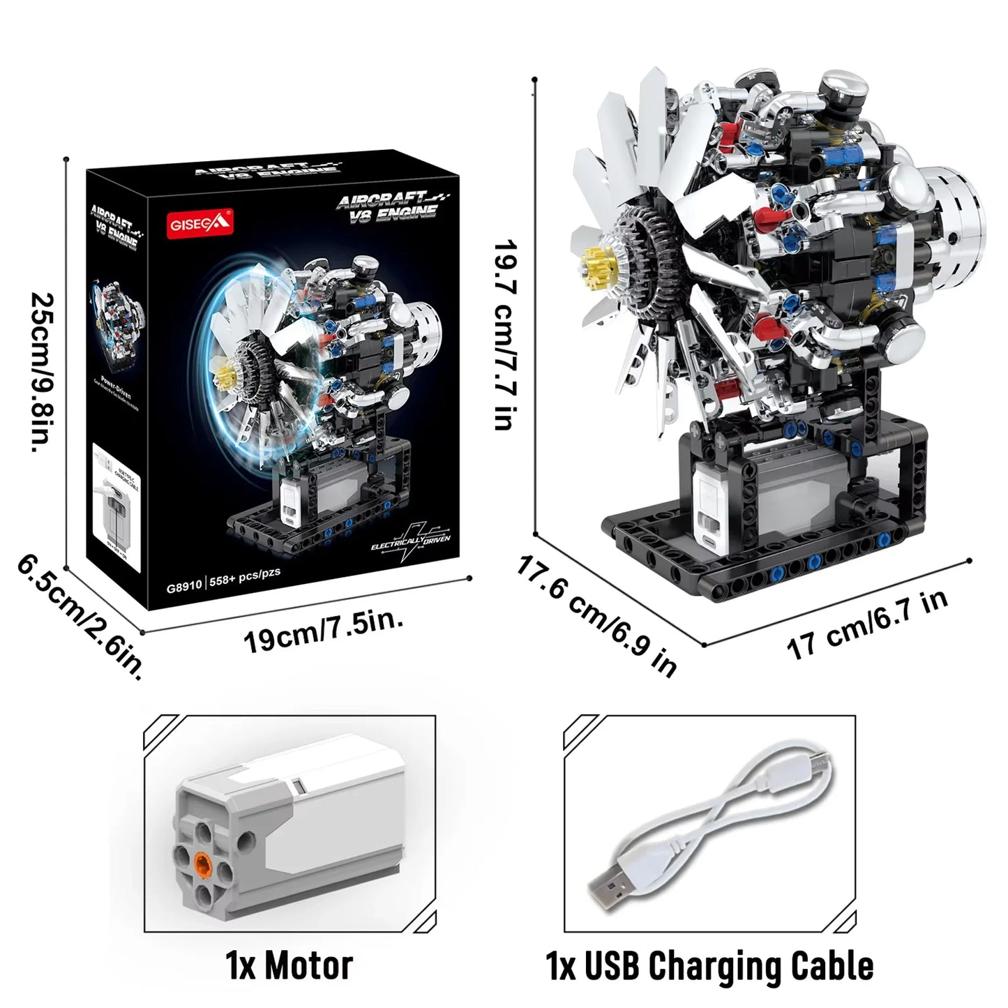 Brick V8 Engine Motorized Simulation Model Electrically Drive Building Blocks Technical Car Parts Creative Toys Gifts Boys Adult