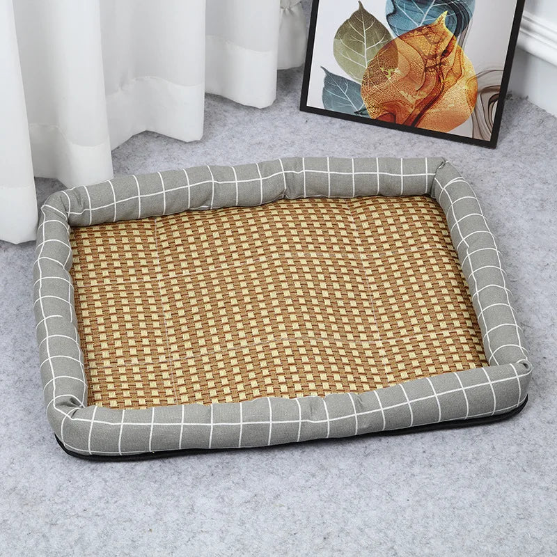 Comfortable Summer Small Cat Cooling Mat Moistureproof Medium Dog Sleeping Bed Cushion Rattan Mat Pet Puppy Accessories