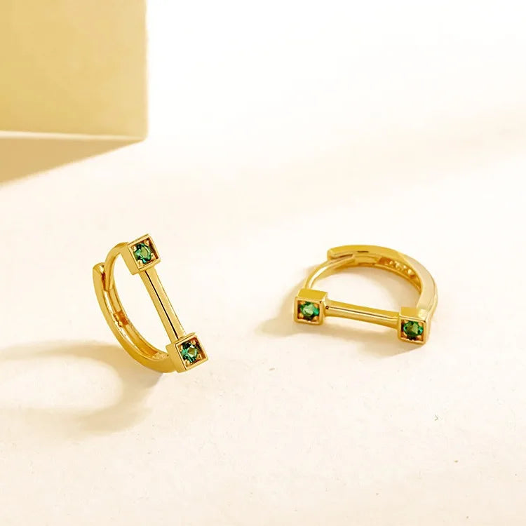 ITSMOS s925 Sterling Silver Hoop Earrings 14k-gold Plated Green Zircon Studs Earrings Vintage Fashion for Women Fine Jewelry
