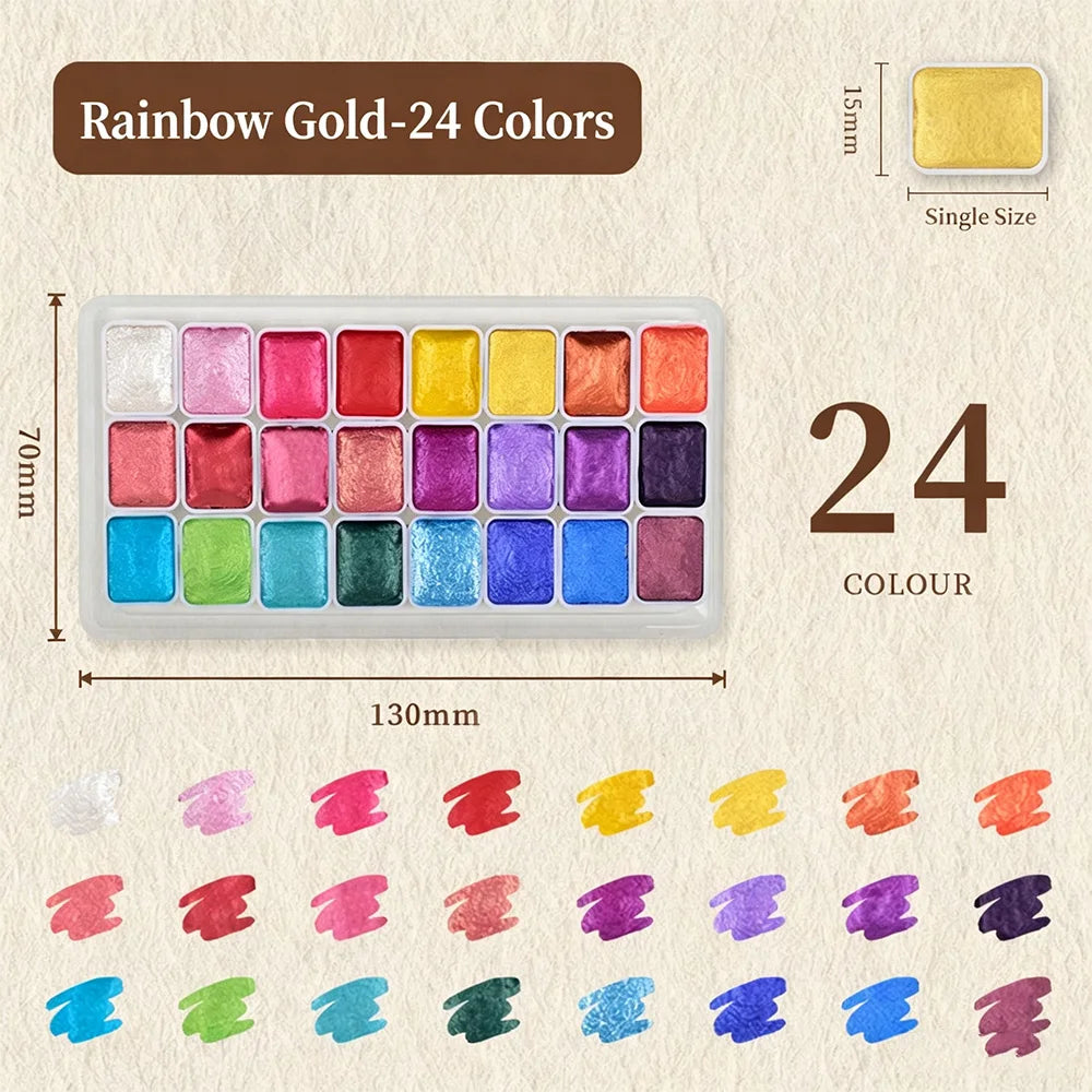 Pearlescent Solid Watercolor Paint Set Metallic Glitter Pigment for Art Painting Calligraphy Nail DIY Craft Drawing Supplies