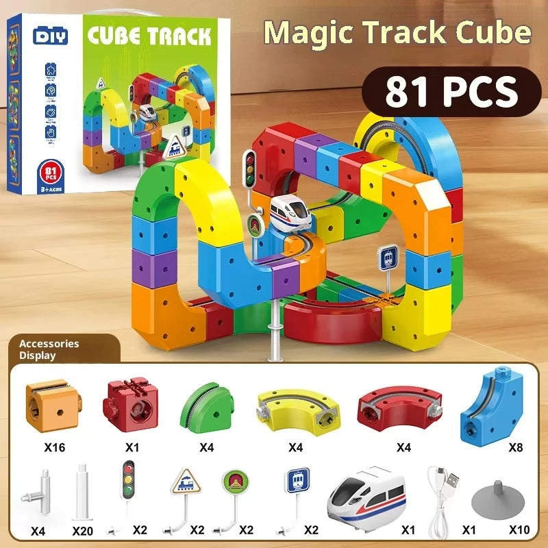 Electric Magnetic Track Set With Anti-Gravity Vehicles - 100+ Pieces Stem Building Toys Creative Diy Railway For Kids Gift Toy
