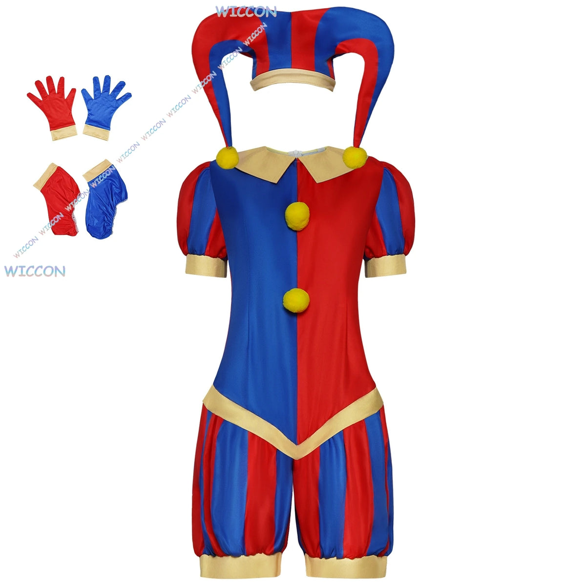Pommni Clothes Hat CosRoom/Adult Kids Cartoon Circus Clown Cosplay Fullset Costume Wig Halloween Onesie Red Carnival Outfit Cute