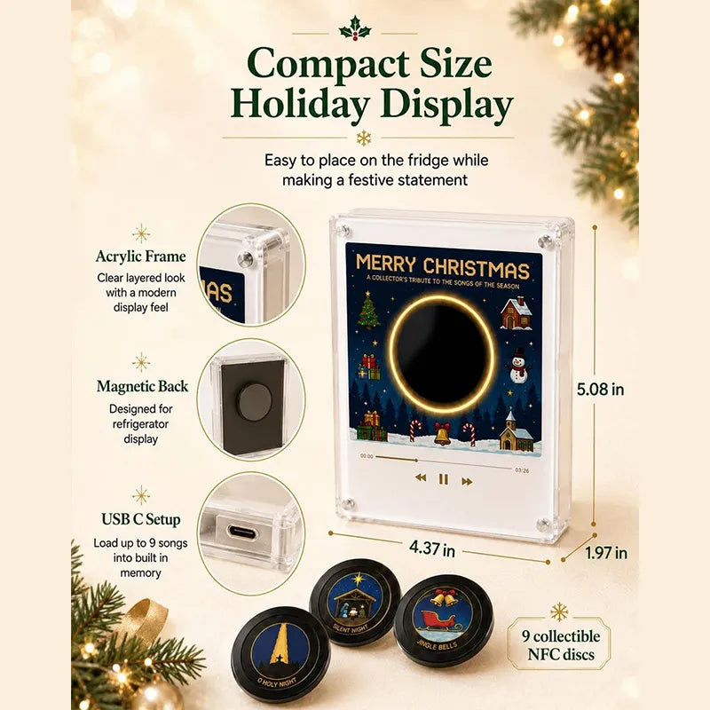 Christmas Vinyl Player Fridge Record Nfc Magnetic Music Box Set Mini Jingle Magnets Personalized Retro Aesthetic Desk Decor Gift