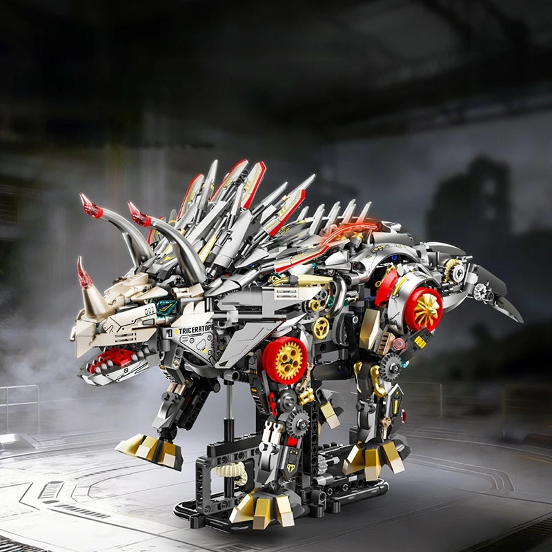 2026 Mechanical Triceratops Dinosaur Building Blocks Jurassic World Animal Linkage Model with Light Birthday Gifts Toy for Kids