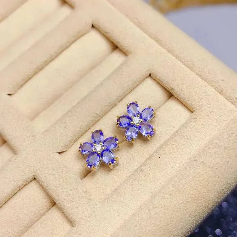 Natural Tanzanite Stud Earrings Women's Blue Gemstone Delicate S925 Sterling Silver Jewelry Free Shipping Clearance Sale