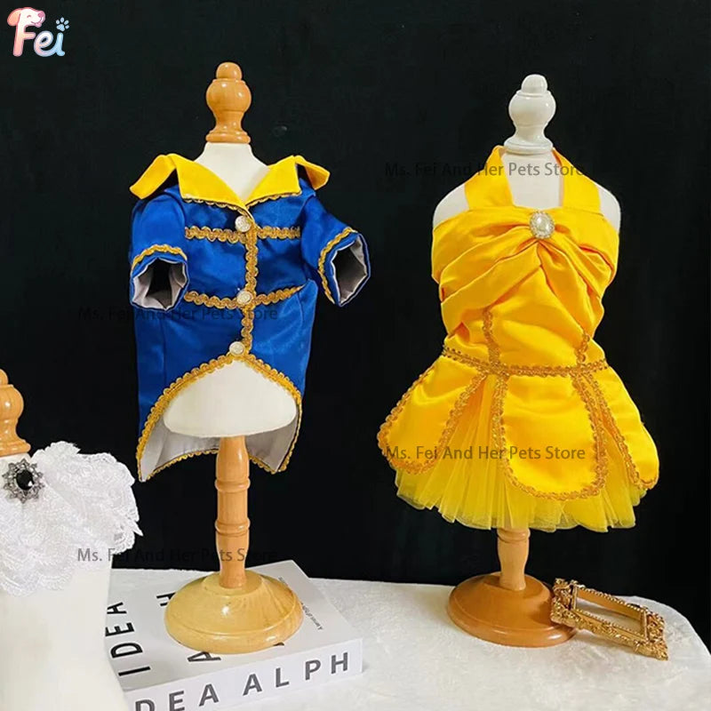 Beauty and Beast Themed Dog Couple Costume | Halloween Prince Princess Dog Outfit for Large Dogs, Cats, Custom Pet Clothes