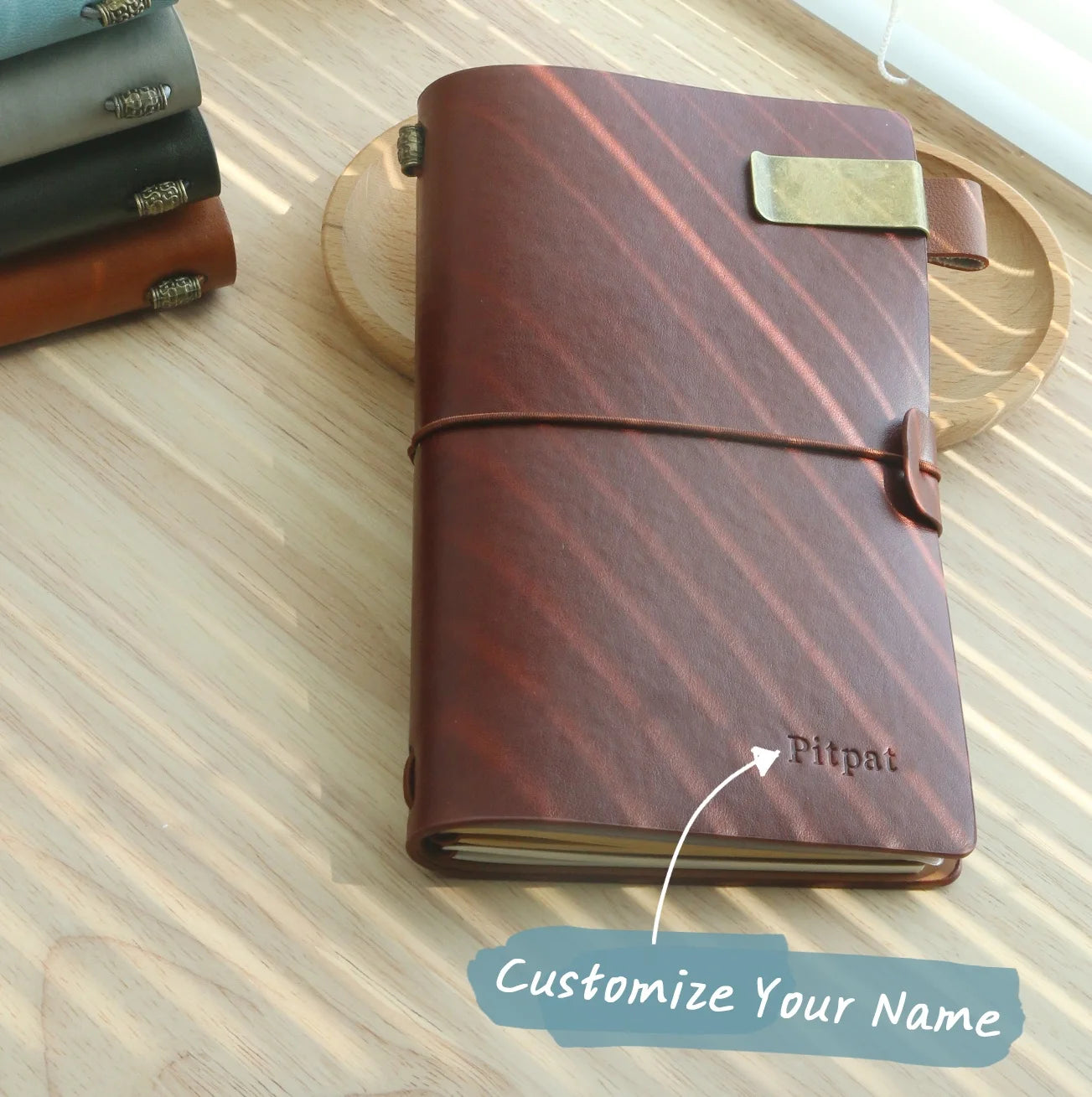 Customizable Vintage Leather Journal A6 Travel Notebook with Pen Holder And PVC Cash Card Sleeves Personalized Sketch Journal