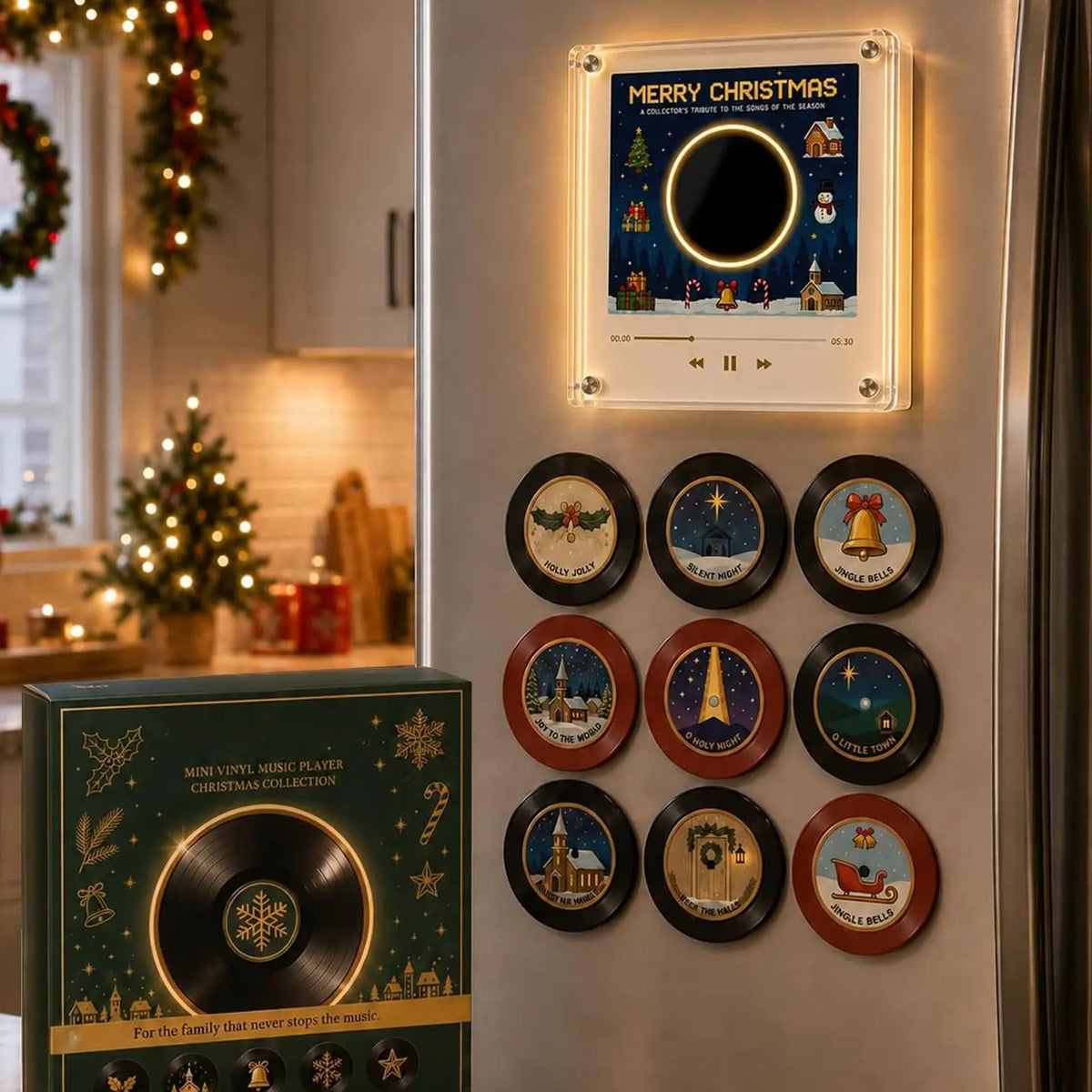 Christmas NFC Sensing Song Player Smart Magnetic Music Fridge Light Touch To Play Vinyl Record Player Acrylic Rotary Disc Machin