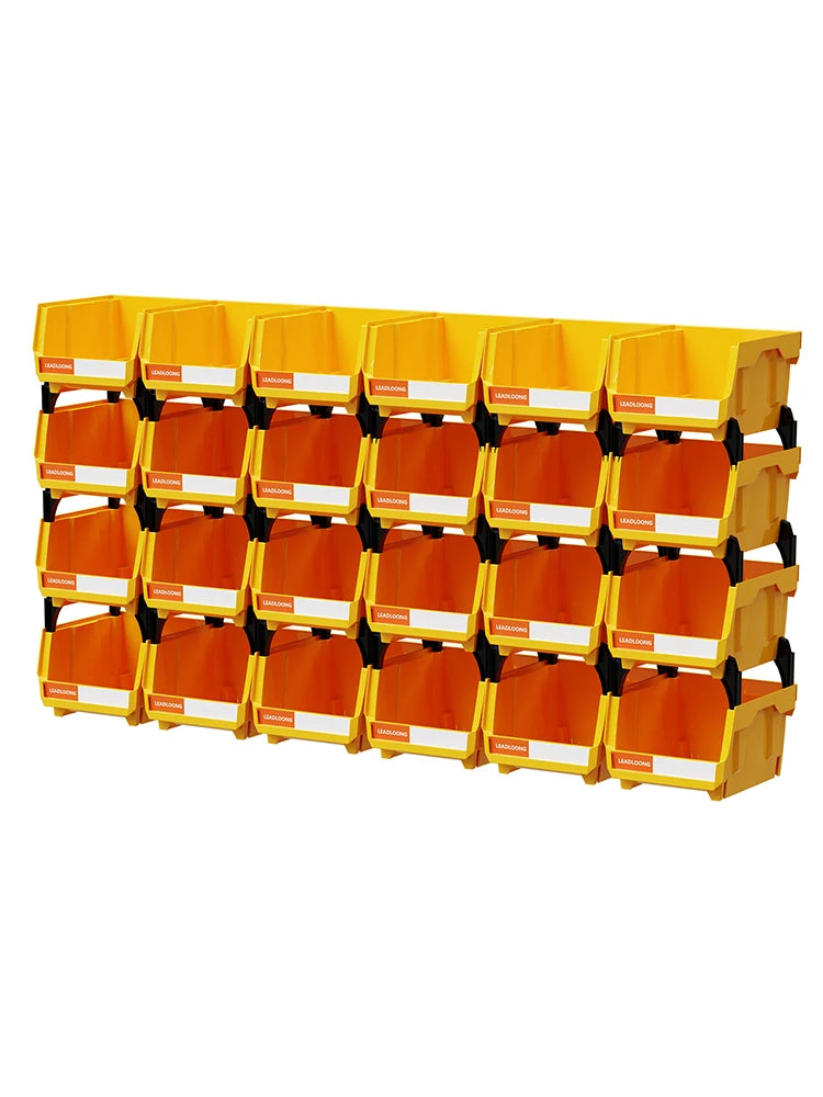 6/24Pcs 5"x4"x3" Freestanding Tiered Storage Bins - Stackable/Hanging Garage Containers for Tools & Parts - Heavy-Duty Organizer