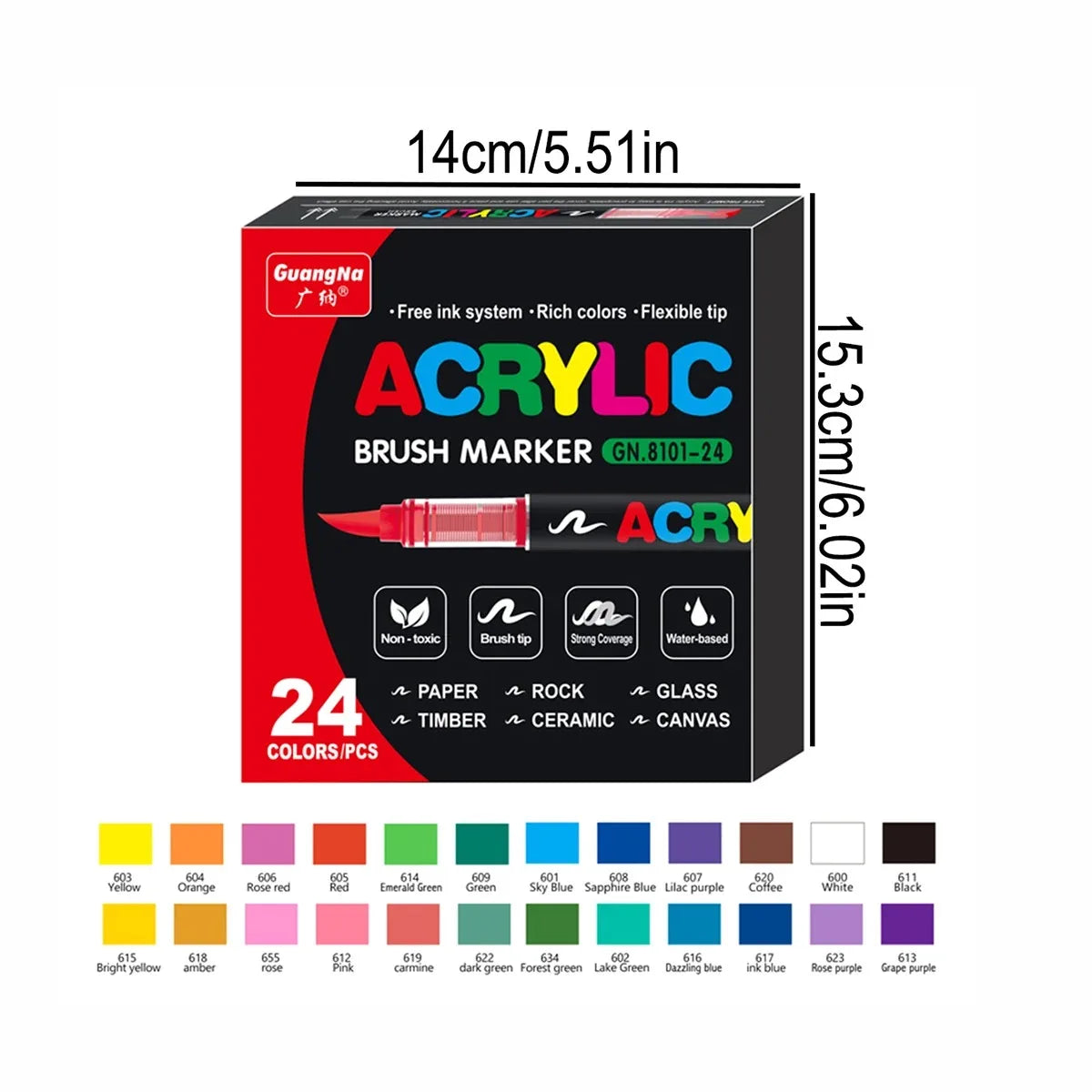 Guangna Acrylic Paint Markers Brush Tip, Direct-Liquid Ink Control System, Professional-Grade Paint Pen for Any Surface