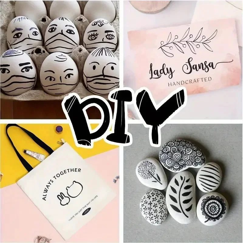 6 Pcs Black Fine Tip Permanent Marker Pens Waterproof Quick Drying Ink for Office School Art Craft Supplies
