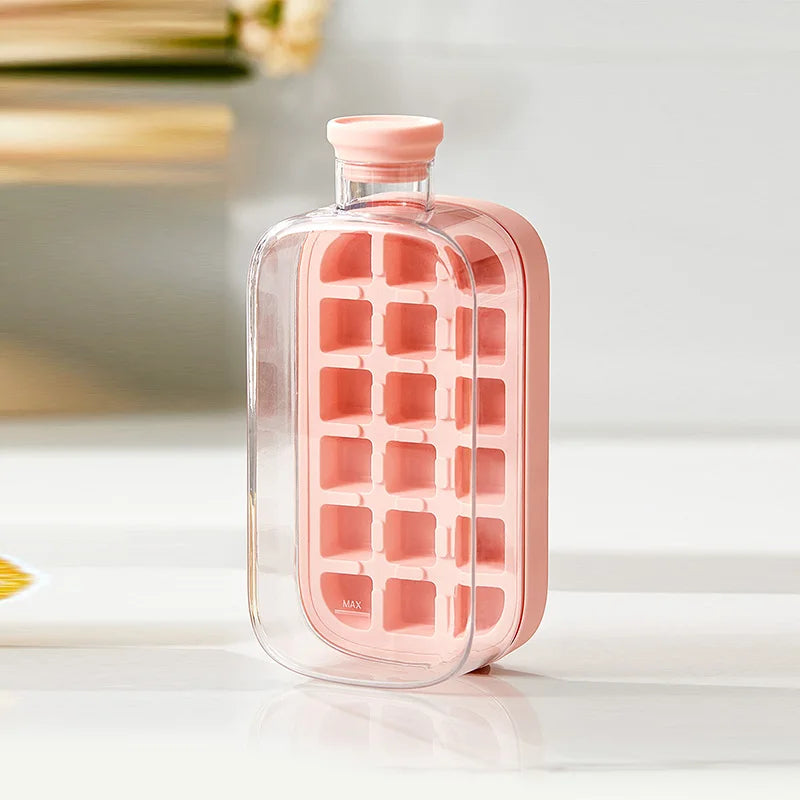 Ice Cube Tray Press Ice Maker with Lid Food Grade Cooling Ice Mold 2 in 1 Ice Straw Water Bottle for Summer Cooling Drinks
