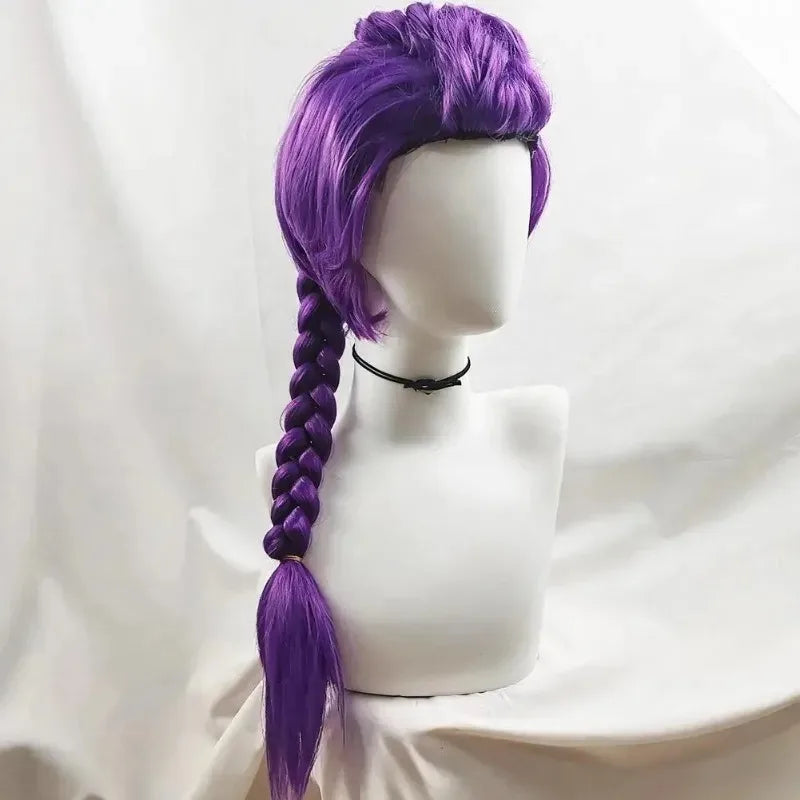 33.5-inch Purple Long Braid With Side Ponytail Integrated Tiger Mouth Clamp Children's Wig Halloween Costume Party Anime Cospla
