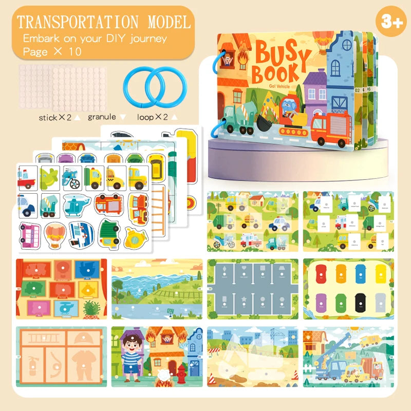 Montessori Quiet Book for Kids - Puzzle Word Recognition Early Education Enlightenment Stickers Toy Book for Children's Learning