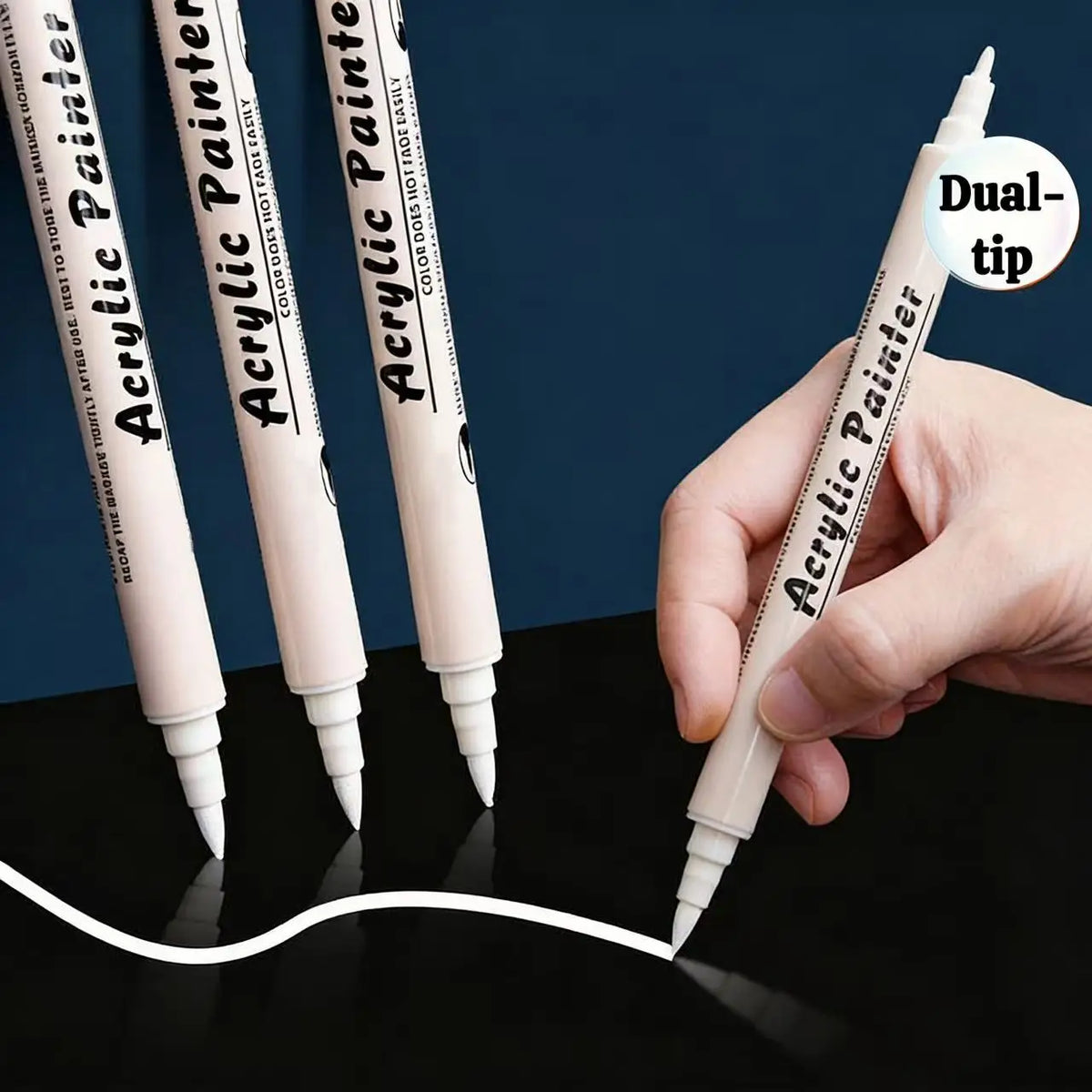 5pcs White Acrylic Dual Tip Marker Brush & Fine Point Paint Pen Waterproof Quick Dry for Stone Glass Canvas Art