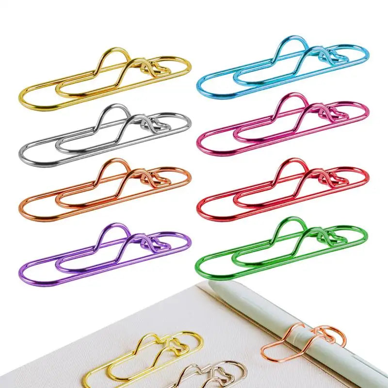 8pcs Love Shaped Paperclips Multifunctional Paper Fix Metal Pen Holder Clip Journal Document Clips Notebook Pin Accessories