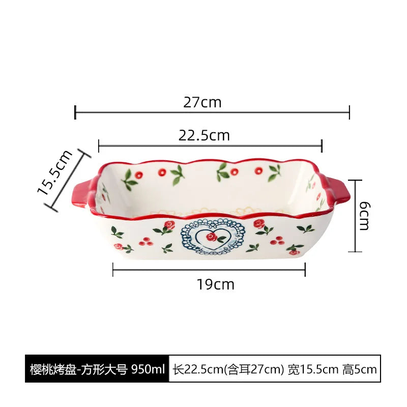 Rectangular Oval Bakeware Pan With Handle Ceramic Baking Dish Roasting Lasagna Pan Kitchen Salad Cheese Baked Pan Flowers