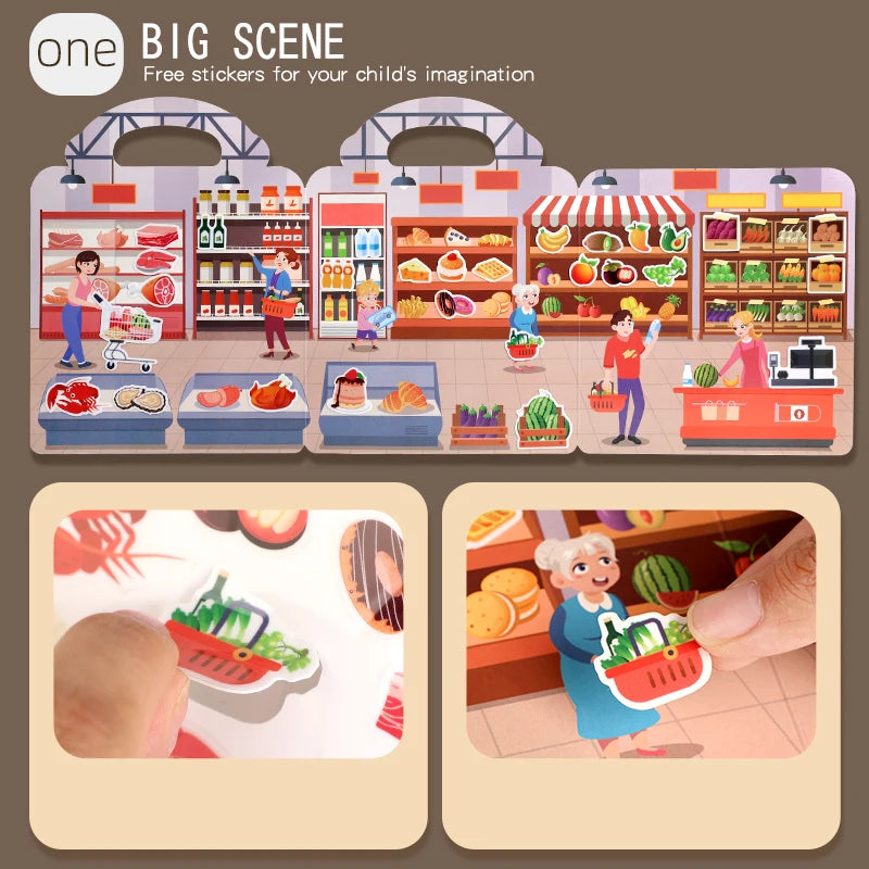 Jelly Sticker Book for Kids DIY Quiet Fun with Scene Stickers Reusable Paste Puzzle Book Educational Activity for Children