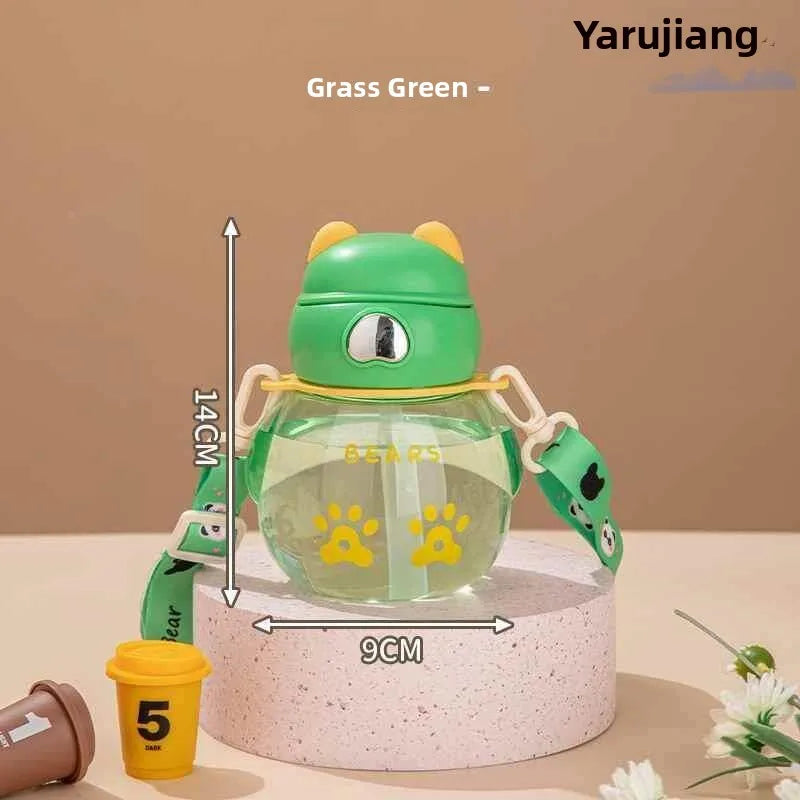 Children's Plastic Straw Cup Portable Sling Cup Boys Girls Elementary School Summer Water Bottle Cute Small Cute Stool Cup