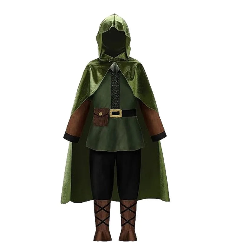 Medieval Hood Cape Cloak Robe Kids Witch Wizard Pirate Outfit Hobbit Cowl Halloween Elven LOTR Costume Mantle Shawl For Boy Girl