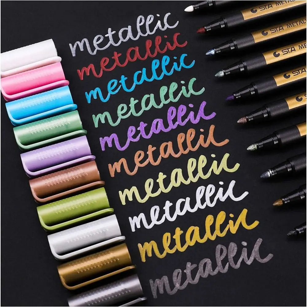10 Colors Metallic Marker Kawaii Waterproof Stationery Paint Pen Permanent DIY Manga Drawing Craft Pens Painting