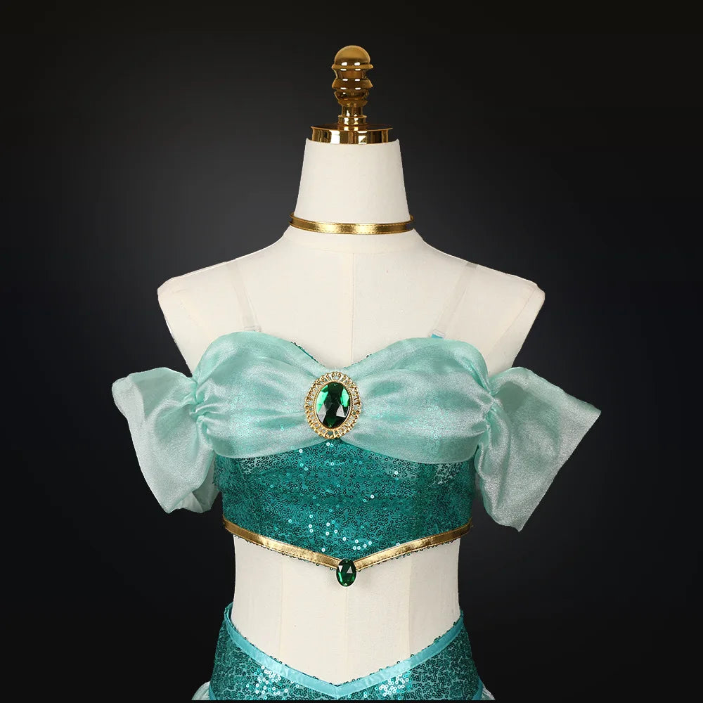 Aladdin Jasmine Princess Women's Cosplay Costume Arabian Dress for Christmas Halloween Carnival Stage Sequin Party Outfit