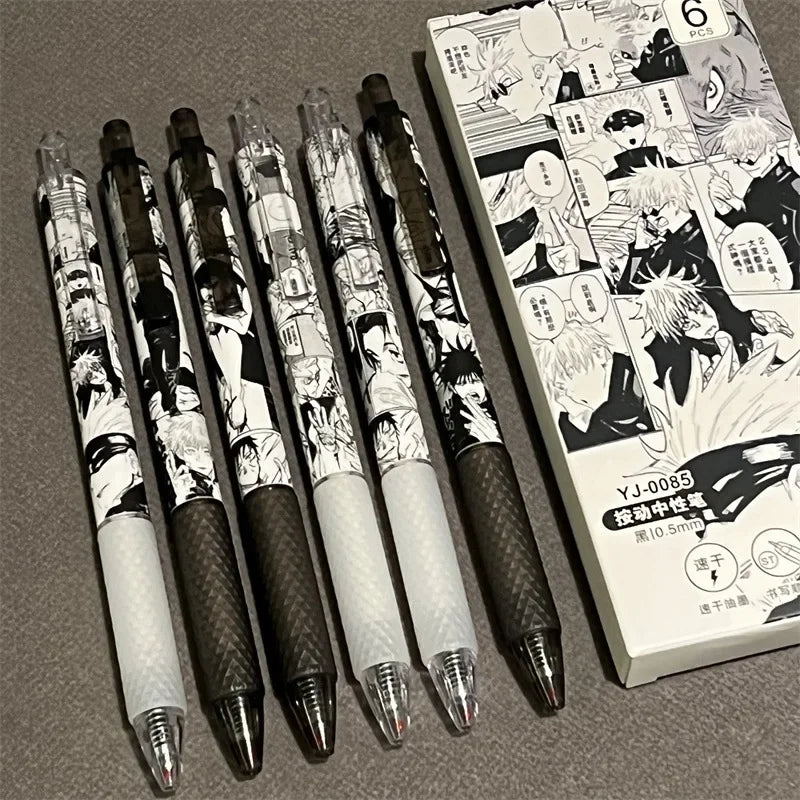 6Pcs Jujutsu Kaisen Stationery 0.5mm Gel Ink Pen Anime Satoru Ballpoint Pen for School Office Supplies Writing Gel Pens Toy Gift