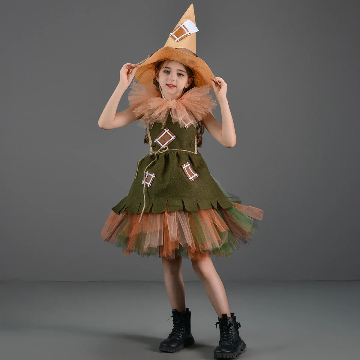 Kids Girls Halloween Costume Wizard of Oz Scarecrow Tin Man Lion Witch Princess Tutu Dress Role Play Party Stage Dress Outfit