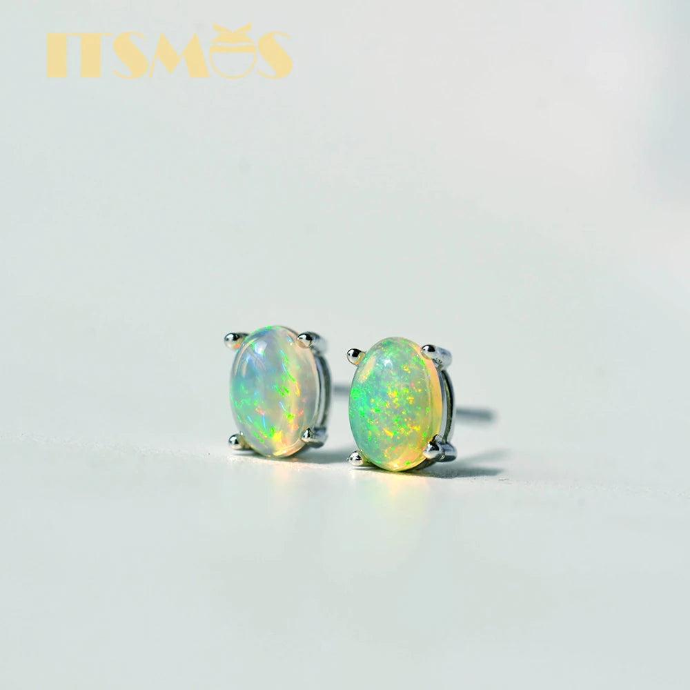 ITSMOS Natural Stone Opal Earrings s925 Silver Lucky Hope Elf Studs Earring Lover Colorful Jewerly for Women Gift High Quality