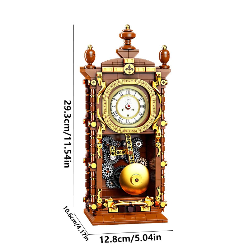 Swinging Retro Mechanical Pendulum Clock Building Blocks - 751 Pcs 3D Model Kit for Adults, Unique Home Decor Gift Idea