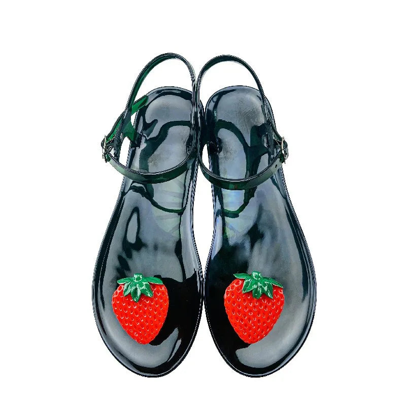 Plus Size 36-42 Ins Hot Sales Women Girls Jelly Sandals Colorfull Transparent PVC Beach Shoes Summer Fruit Flip-flop Shoes