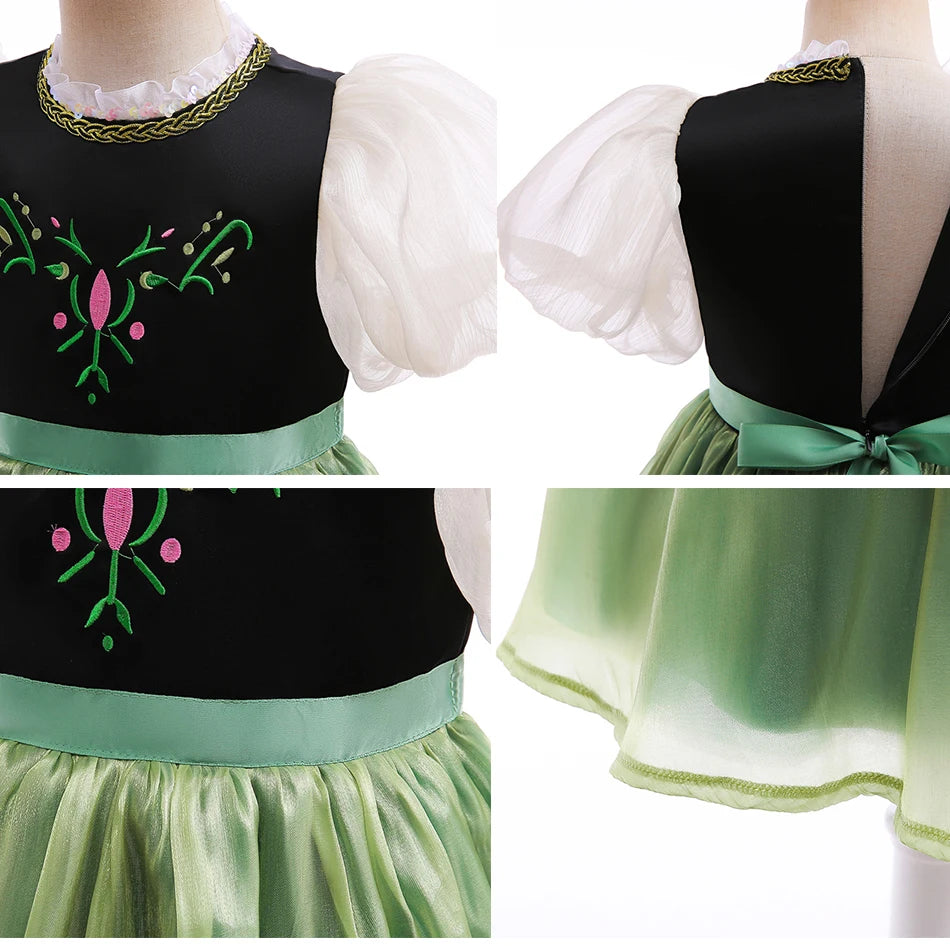 Anna Cosplay Dress Girls Princess Role Playing Costume Halloween Purim New Year Party Outfits Kids Fairy Performance Frocks