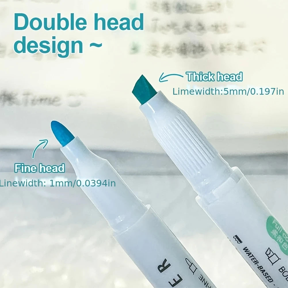 5pcs Double-Ended Highlighter Pens Set with Fine & Broad Tips - High Quality Quick-Dry Smooth Ink, for Journaling, Drawing, Art