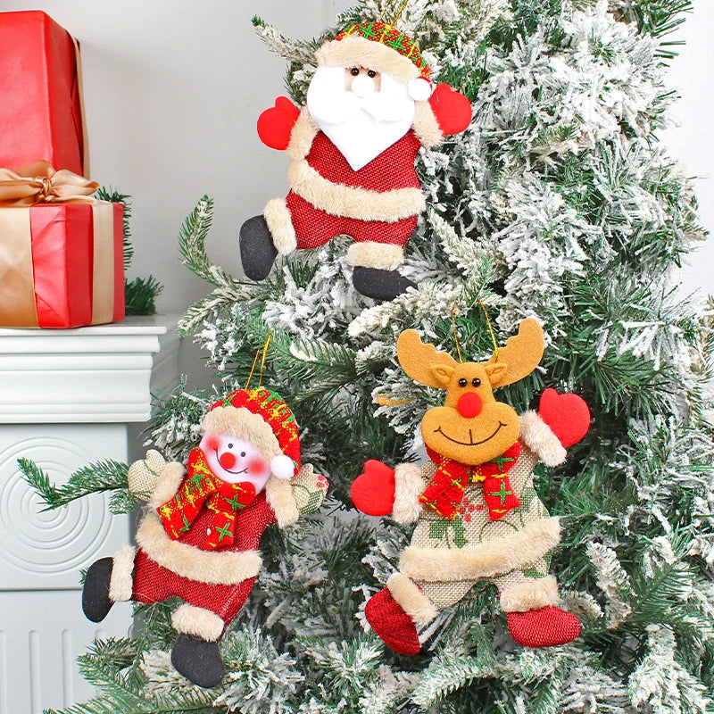 4pcs Set Cartoon Christmas Tree Ornaments, Fabric Decorations for Christmas Trees, Hanging Gifts with Santa Claus, Snowman, Deer