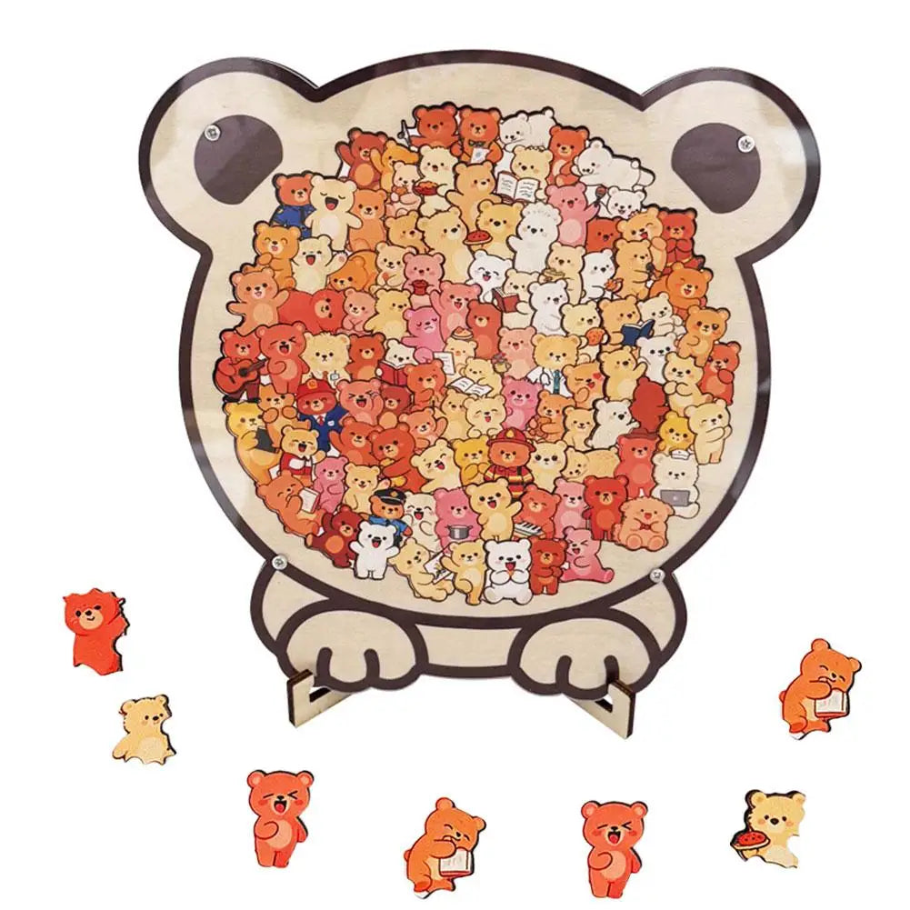Cartoon Wooden Puzzle Toy Stress Relief Jigsaw Puzzle Animal Dog Cat Bear Theme For Home Decor Fun Educational Toys Gift