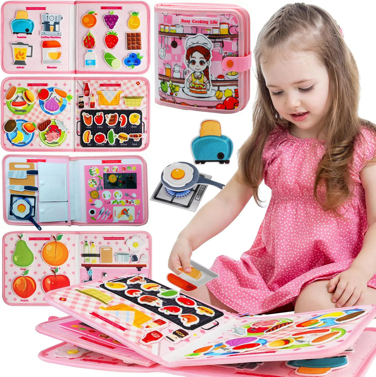Toddler Busy Board Montessori Toys Busy Book Educational Learning Sensory Toys for Girls Motor Skills Preschool Travel Activitiy
