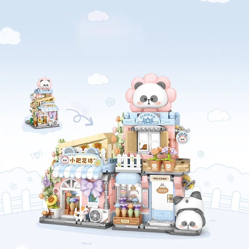 LOZ Street Scene Flower Shop Takoyaki MOC Building Blocks DIY Miniature Model STEM Educational Toy Kids Birthday Gift