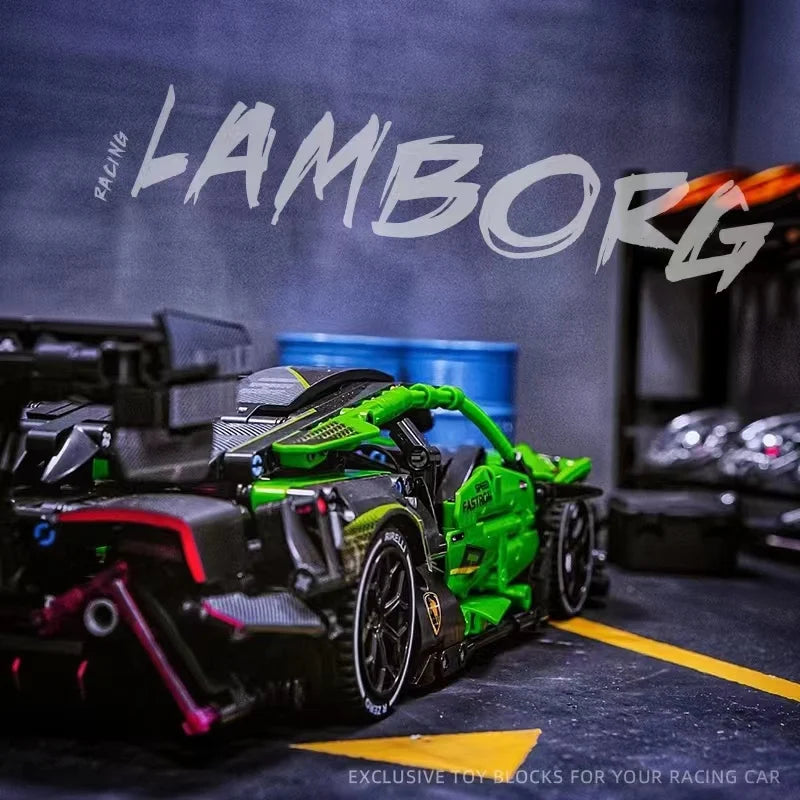 MOC Technical Green Racing Car Building Blocks Set Model Kit DIY Assembly Bricks STEM Educational Toys Kids Birthday Gift