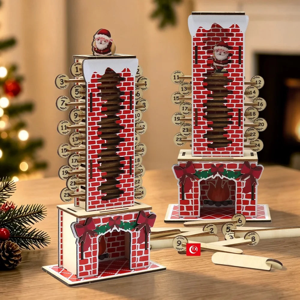 Christmas Advent Calendar 24 Days Wooden Santa Claus Chimney Countdown Decor, DIY Tabletop Xmas Ornament, Christmas Home Desktop