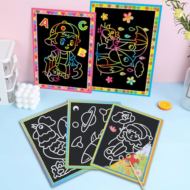 Colorful Scratch Paper Drawing Template Office Educational Supplies Art Teaching Aids Creative Stationery Student Rewards TMZ