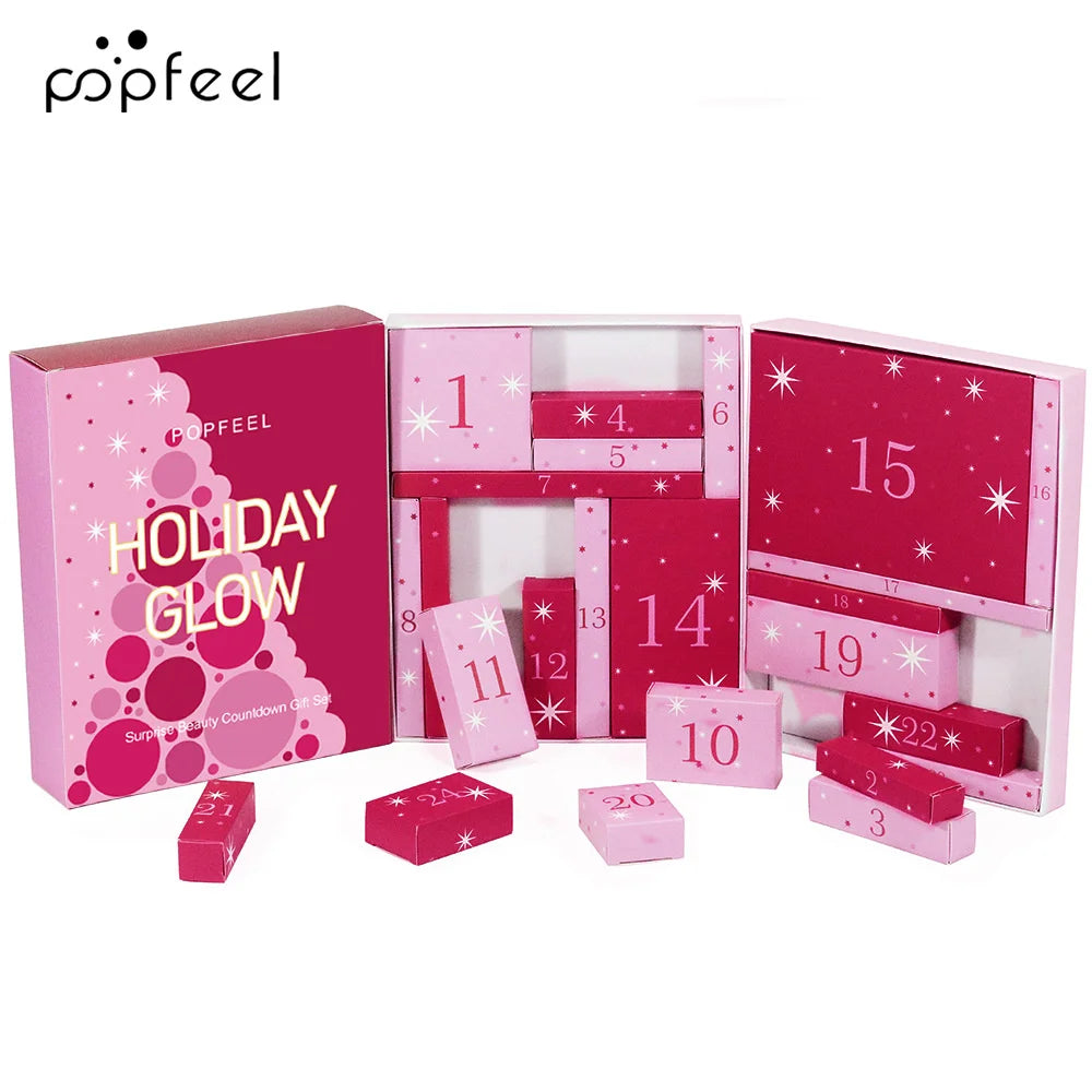 Christmas Countdown Makeup Set Lipstick Eye Shadow Cosmetics 24-Piece Holiday Beauty Advent Calendar Gift Box For Women Girls