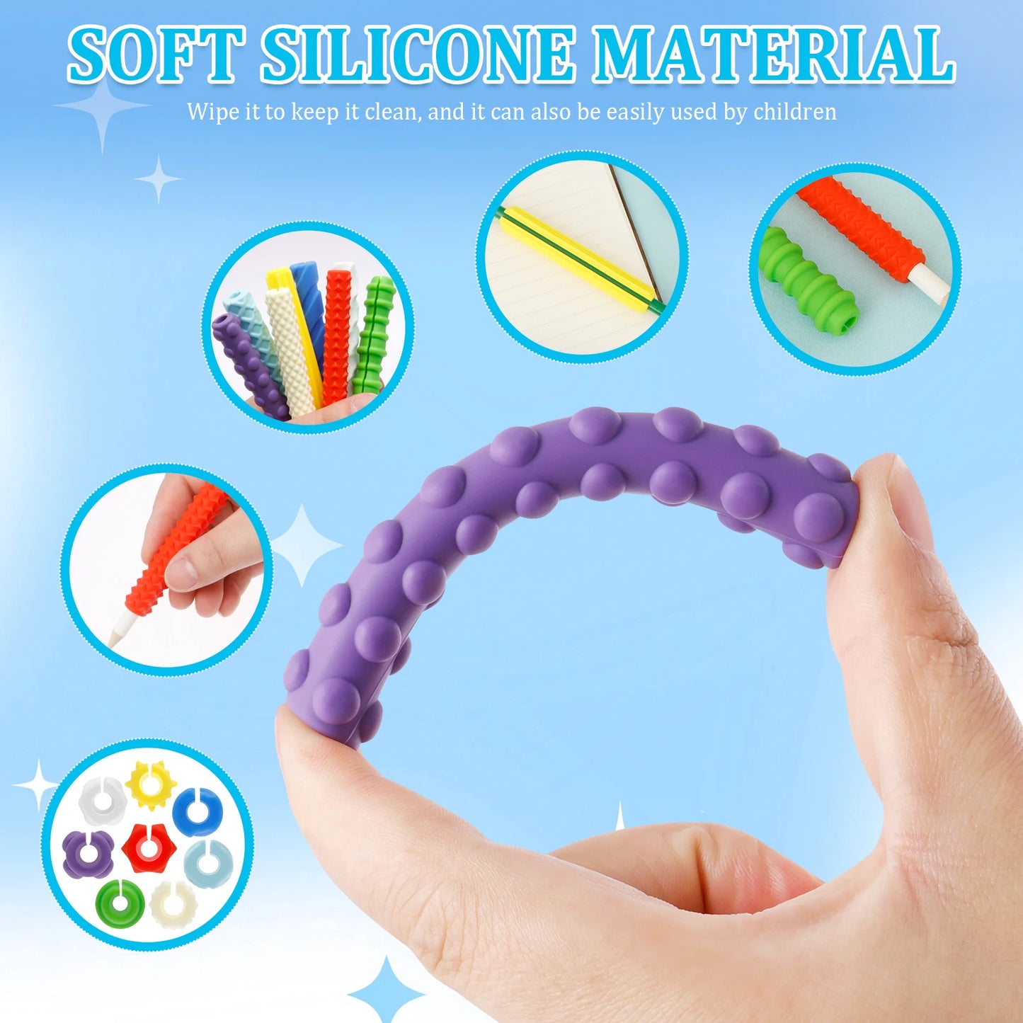 8Pcs Textured Silicone Pen Grips Children Student Pencil Aid Grip Set Reusable Sensory Pencil Sleeve Handwriting Pen Sleeve Tool