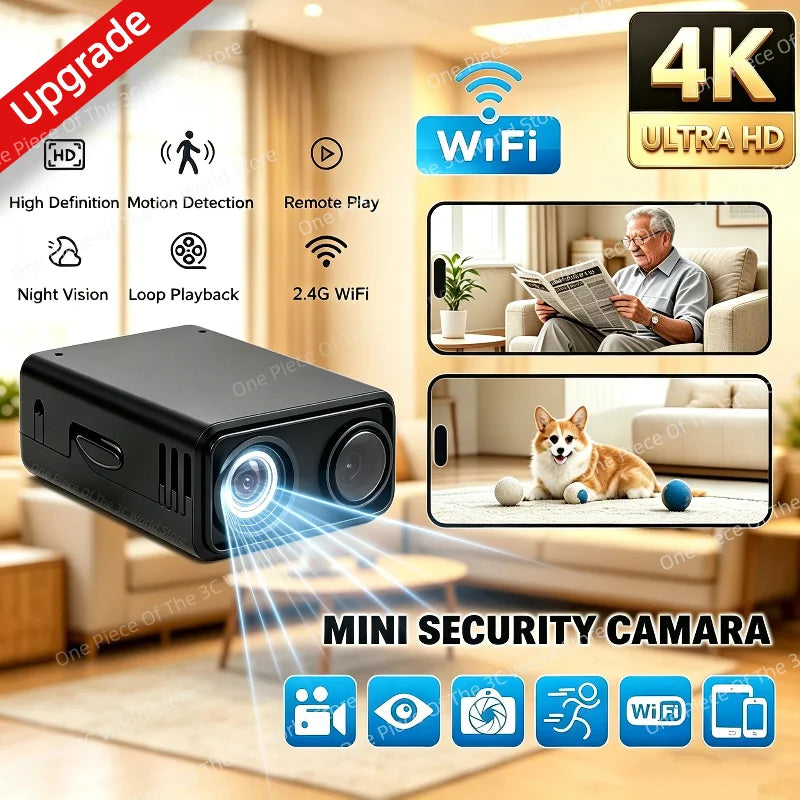 4K WiFi Security Camera with Backup Battery TF Card Slot Home Wireless Indoor Monitor Motion Detection 2 Way Audio Night Vision