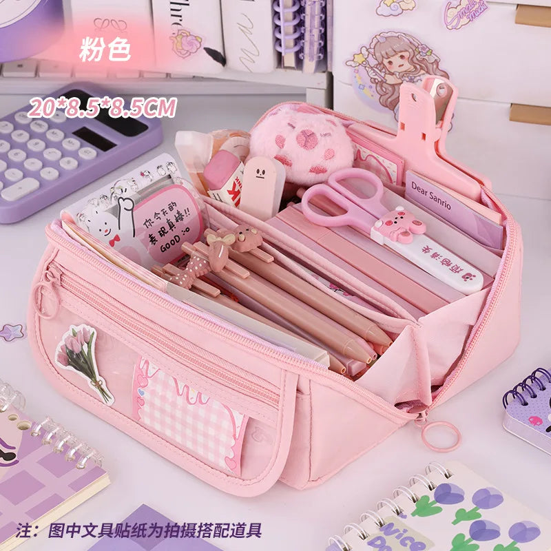 Large Capacity Pencil Case with Zipper - Portable Stationery Bag for Students, School & Office Supplies Storage