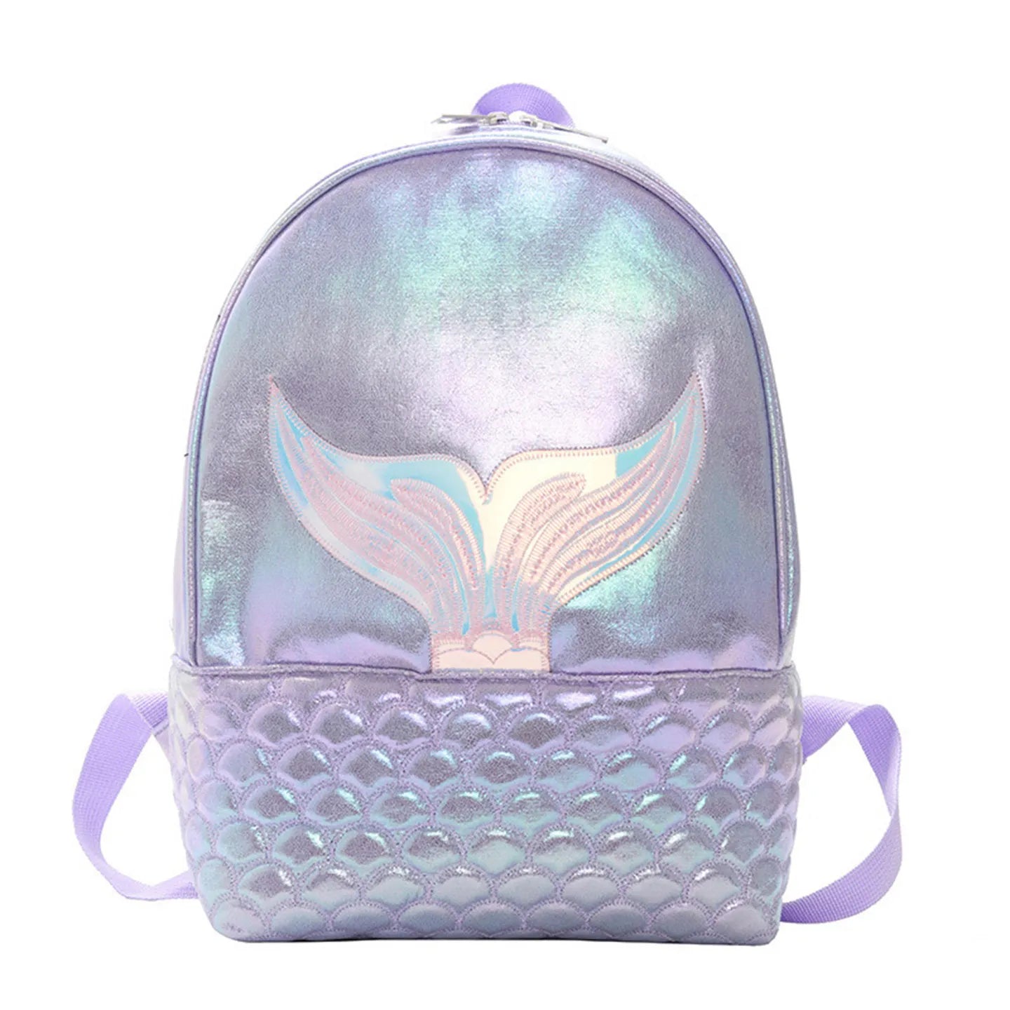 Iridescent Mermaid Tail PU Backpack for Girls Custom Name Embroidery Adjustable Straps 6 Colors Lightweight School Bag