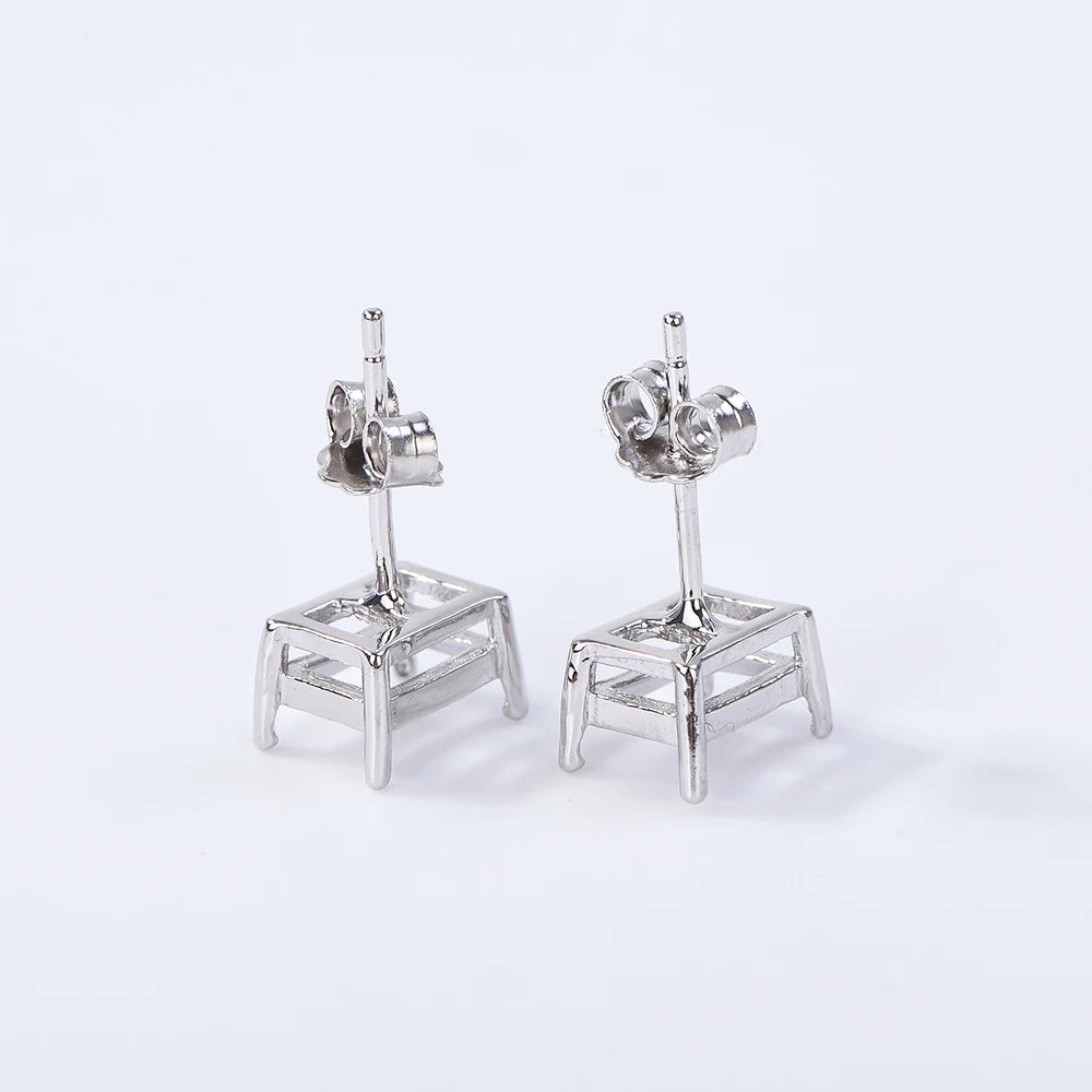 Multi-size Simple Four-Prong Rectangular Earring Settings, Minimalist Style Earring Base Frames, S925 Sterling Silver Material
