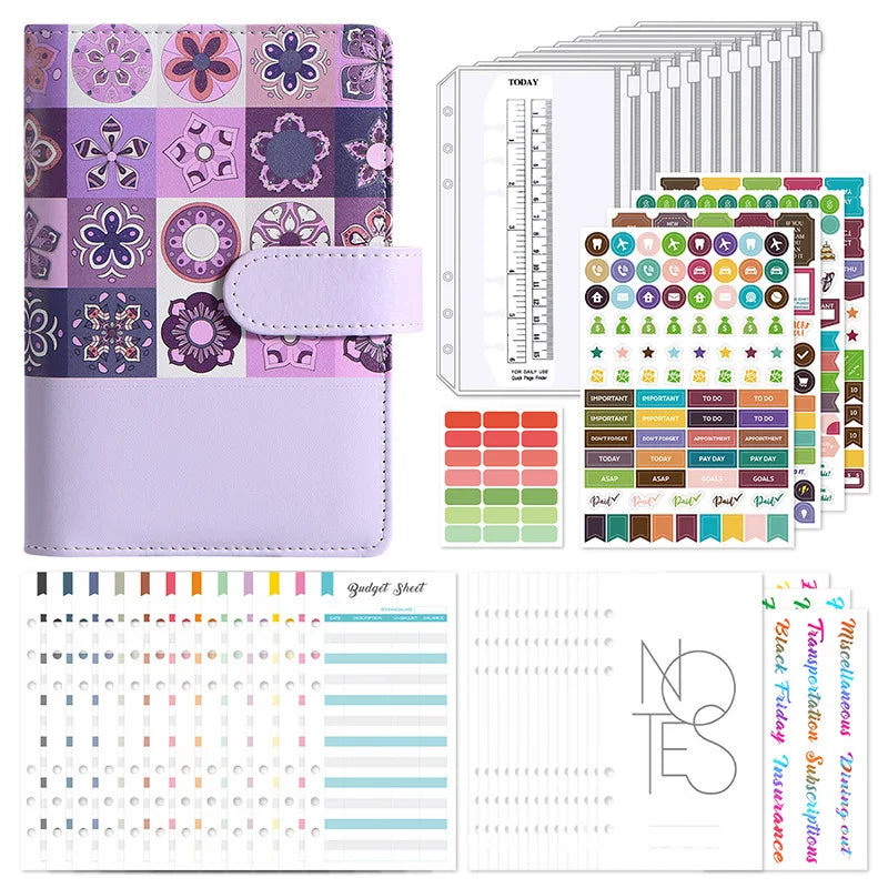 A6 Retro Splice Money Budget Planner Binder Zipper EnvelopesCash Envelopes For Budgeting Money Organizer Binder