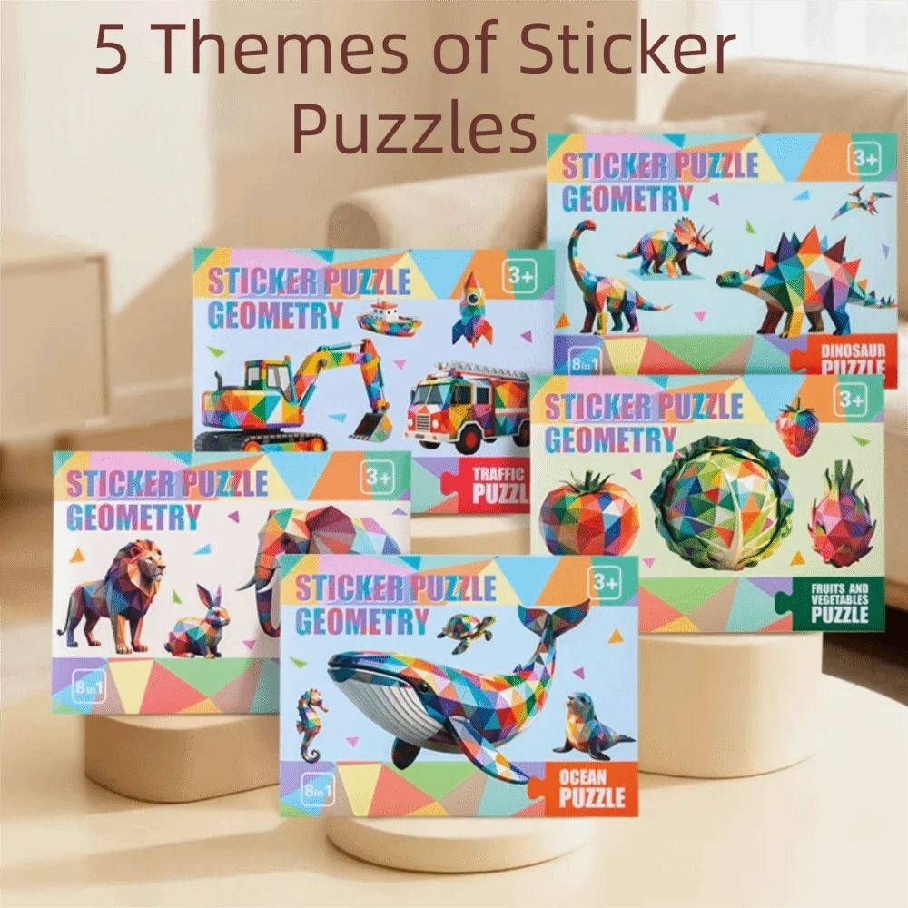 Paper 3D Geometric Sticker Books Educational Toys Montessori DIY Paste Material Kit Cartoon Handmade Animals Sticker Book