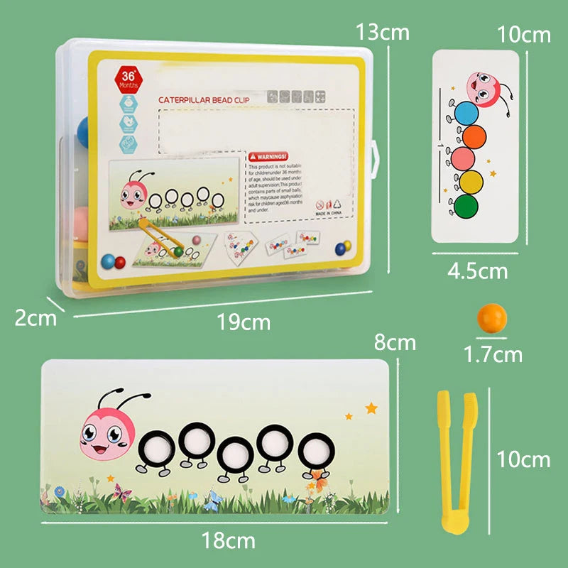 Caterpillar Wooden Clip Beads Toys For Children Logic Concentration Color Matching Fine Motor Training Game Montessori Teaching
