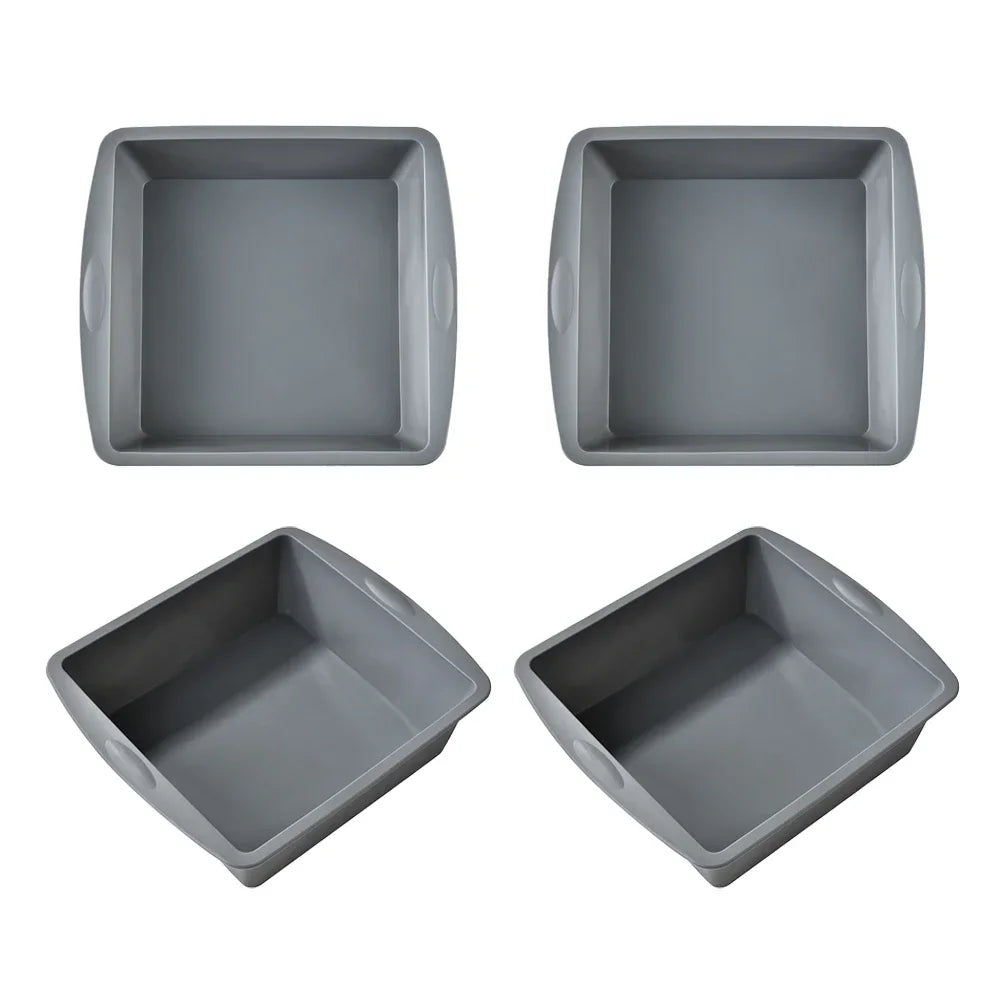 1/4Pcs Silicone Square Cake Plate Non-Stick Brownie Pot with Anti-Slip Handle Oven and Air Fryer Safe Perfect for Baking Cakes